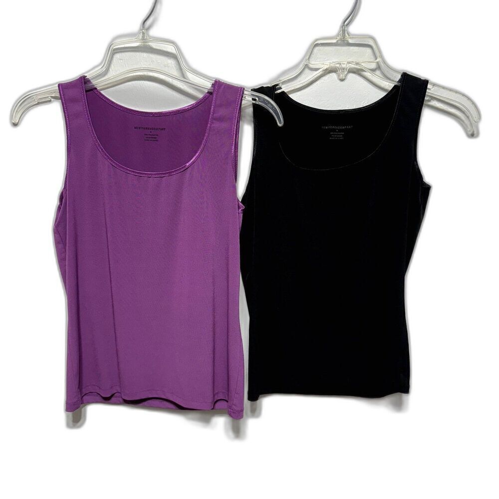 New York & Co Tank Tops Set of 2 Black & Purple Blouse Layering Womens sz Medium